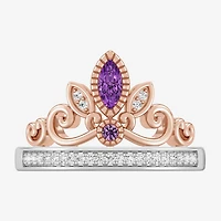 Enchanted Disney Fine Jewelry Womens 1/10 CT. T.W. Genuine Purple Amethyst 14K Two Tone Gold Over Silver Crown Princess Rapunzel Cocktail Ring