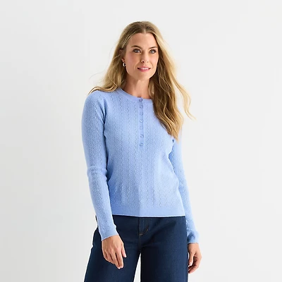 Liz Claiborne Womens Long Sleeve Regular Fit Henley Shirt