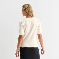 Liz Claiborne Womens Crew Neck Short Sleeve Pullover Sweater
