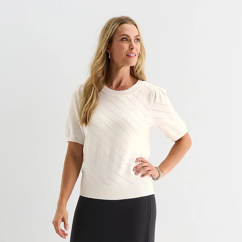 Liz Claiborne Womens Crew Neck Short Sleeve Pullover Sweater