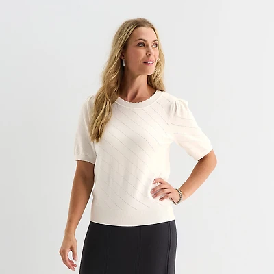 Liz Claiborne Womens Crew Neck Short Sleeve Pullover Sweater