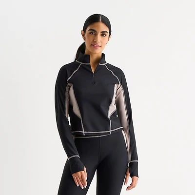 Xersion EverContour+ Womens Mock Neck Long Sleeve Active Quarter-Zip