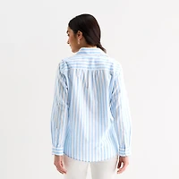 St. John's Bay Womens Long Sleeve Regular Fit Button-Down Shirt