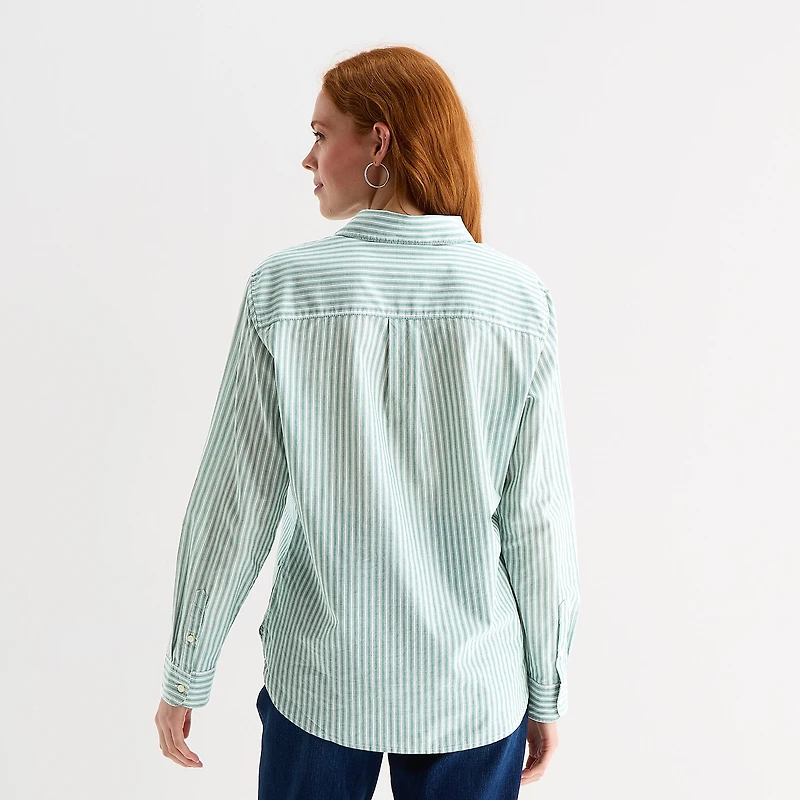 St. John's Bay Womens Long Sleeve Regular Fit Button-Down Shirt