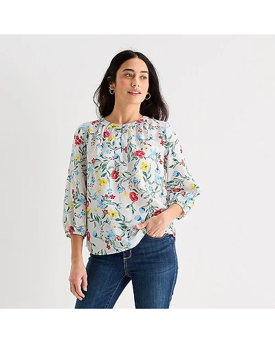 St. John's Bay Womens Split Crew Neck 3/4 Sleeve Blouse