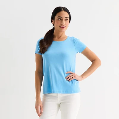 St. John's Bay Womens Easy-on + Easy-off Crew Neck Short Sleeve Adaptive T-Shirt