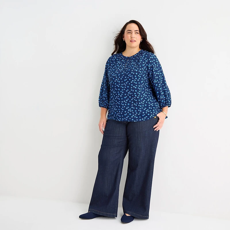 St. John's Bay Womens Plus Split Crew Neck 3/4 Sleeve Blouse