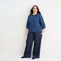 St. John's Bay Womens Plus Split Crew Neck 3/4 Sleeve Blouse