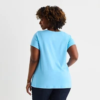 St. John's Bay Womens Plus Easy-on + Easy-off Crew Neck Short Sleeve Adaptive T-Shirt