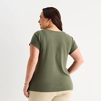 St. John's Bay Womens Plus Easy-on + Easy-off Crew Neck Short Sleeve Adaptive T-Shirt
