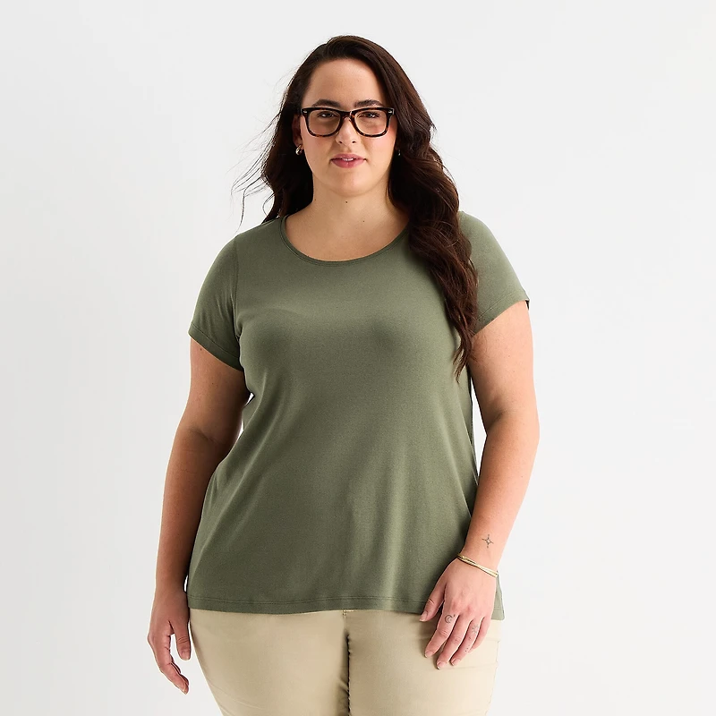 St. John's Bay Womens Plus Easy-on + Easy-off Crew Neck Short Sleeve Adaptive T-Shirt
