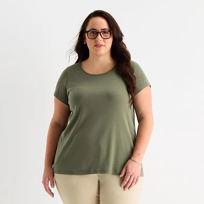 St. John's Bay Womens Plus Easy-on + Easy-off Crew Neck Short Sleeve Adaptive T-Shirt