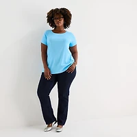 St. John's Bay Womens Plus Easy-on + Easy-off Crew Neck Short Sleeve Adaptive T-Shirt