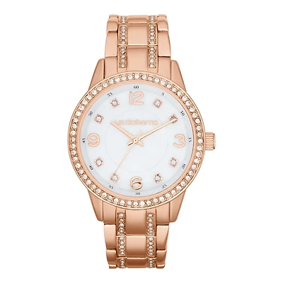 Liz Claiborne® Womens Rose-Tone Crystal Large-Scale Watch