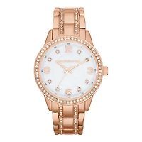 Liz Claiborne® Womens Rose-Tone Crystal Large-Scale Watch