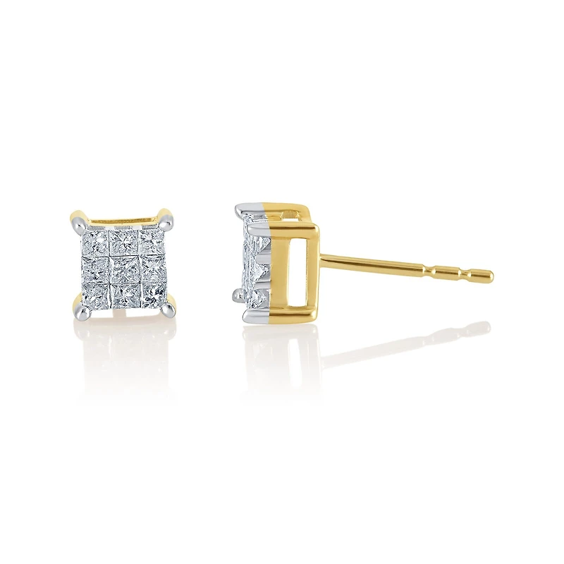 1/ CT.T.W. Natural Princess Natural Diamond 10K Stud Earrings