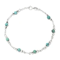 Womens Enhanced Blue Turquoise Sterling Silver Round Beaded Bracelet