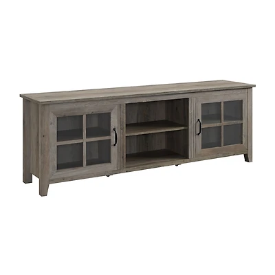 70" Farmhouse Simple Window Pane 2 Door Wood TV Stand