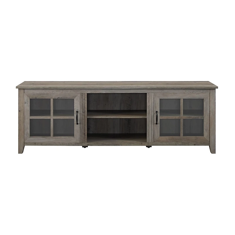 70" Farmhouse Simple Window Pane 2 Door Wood TV Stand