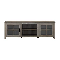 70" Farmhouse Simple Window Pane 2 Door Wood TV Stand