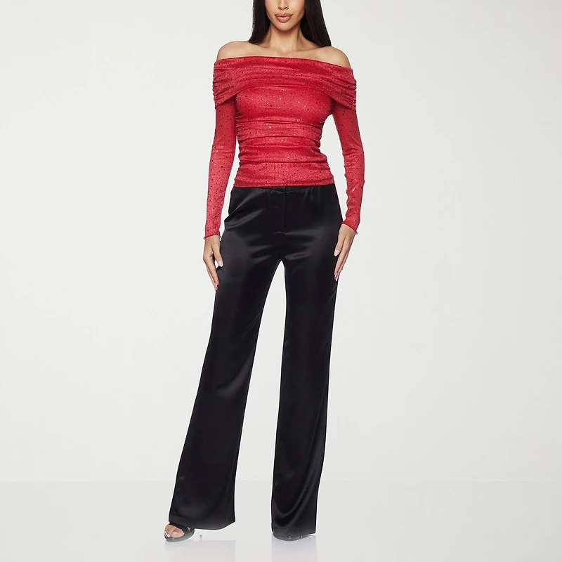 Premier Amour Off The Shoulder Womens Straight Neck Long Sleeve Blouse