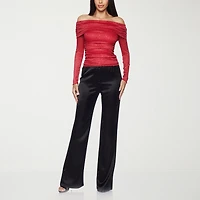 Premier Amour Off The Shoulder Womens Straight Neck Long Sleeve Blouse