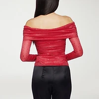 Premier Amour Off The Shoulder Womens Straight Neck Long Sleeve Blouse