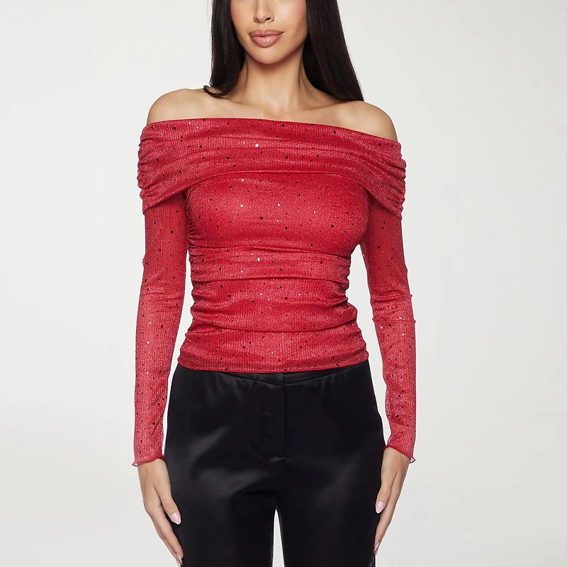 Premier Amour Off The Shoulder Womens Straight Neck Long Sleeve Blouse