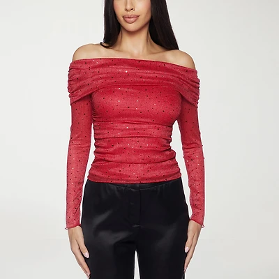 Premier Amour Off The Shoulder Womens Straight Neck Long Sleeve Blouse