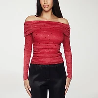 Premier Amour Off The Shoulder Womens Straight Neck Long Sleeve Blouse