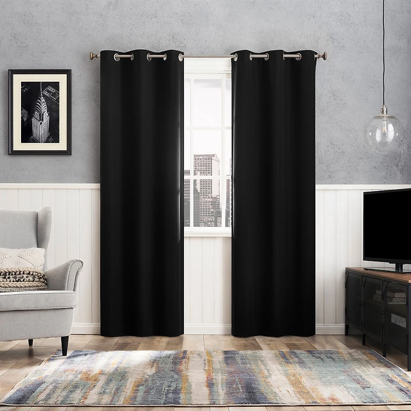 Sun Zero Glynn Magnetic Closure Grommet Top 100% Blackout Set of 2 Curtain Panel