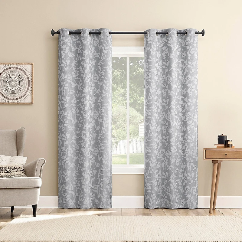 Sun Zero Glynn Gaia Woven Floral Magnetic Closure Grommet Top Energy Saving 100% Blackout Set of 2 Curtain Panel