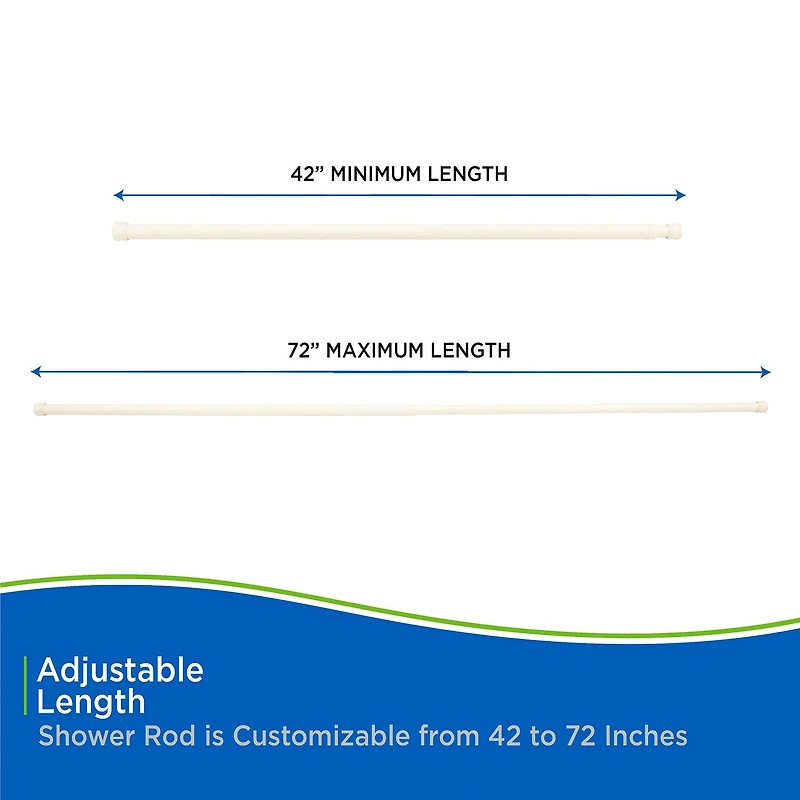 Kenney Twist & Fit No Tools 42-72 Adjustable Spring Tension Shower Curtain Rod