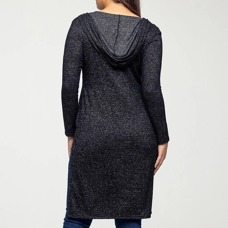 24seven Comfort Apparel Womens Hooded Long Sleeve Open Front Cardigan
