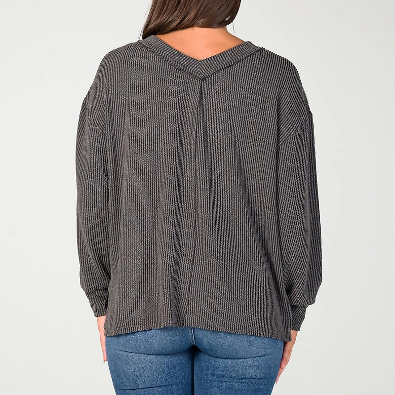 24seven Comfort Apparel Womens V Neck Long Sleeve Blouse
