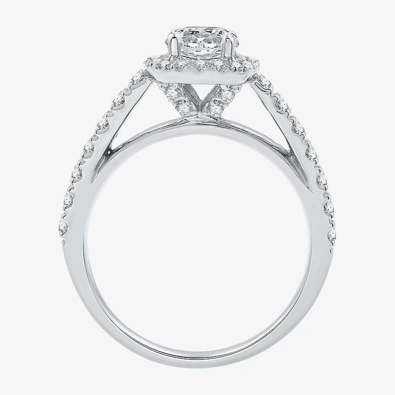 I Said Yes (G / Si1-Si2) Womens 1 1/2 CT. T.W. Lab Grown White Diamond Sterling Silver Cushion Side Stone Halo Bridal Set