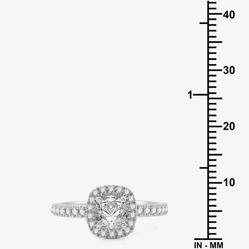 I Said Yes (G / Si1-Si2) Womens 1 1/2 CT. T.W. Lab Grown White Diamond Sterling Silver Cushion Side Stone Halo Bridal Set
