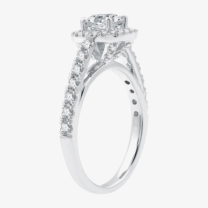 I Said Yes (G / Si1-Si2) Womens 1 1/2 CT. T.W. Lab Grown White Diamond Sterling Silver Cushion Side Stone Halo Bridal Set