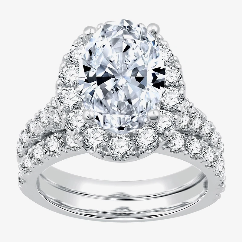 Signature By Modern Bride (G / Si1-Si2) Womens 5 CT. T.W. Lab Grown White Diamond 14K Gold Oval Side Stone Halo Bridal Set