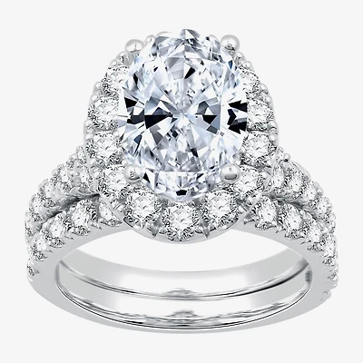 Signature By Modern Bride (G / Si1-Si2) Womens 5 CT. T.W. Lab Grown White Diamond 14K Gold Oval Side Stone Halo Bridal Set