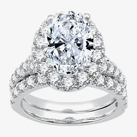 Signature By Modern Bride (G / Si1-Si2) Womens 5 CT. T.W. Lab Grown White Diamond 14K Gold Oval Side Stone Halo Bridal Set