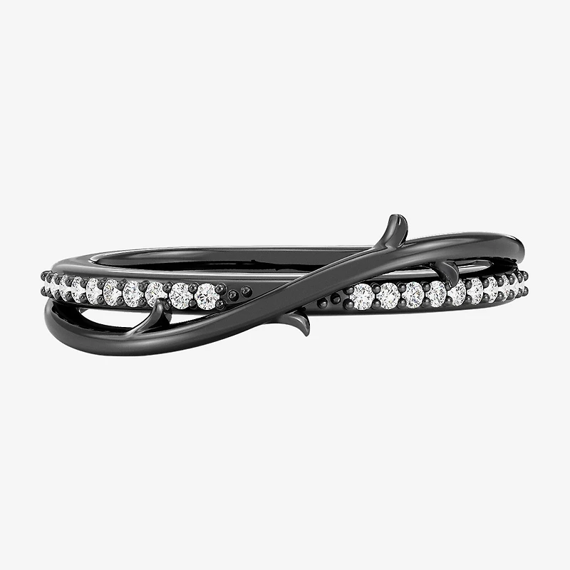 Enchanted Disney Fine Jewelry I, I2 Womens 1/4 CT. T.W. Lab Grown White Diamond Sterling Silver Round Maleficent Crossover Cocktail Ring