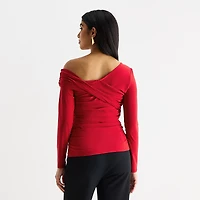 Bold Elements Womens Asymmetrical Neck Long Sleeve Blouse