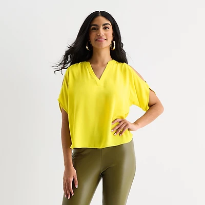 Bold Elements Womens V Neck Short Sleeve Blouse