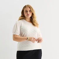 Liz Claiborne Plus Womens Short Sleeve Pullover Sweater