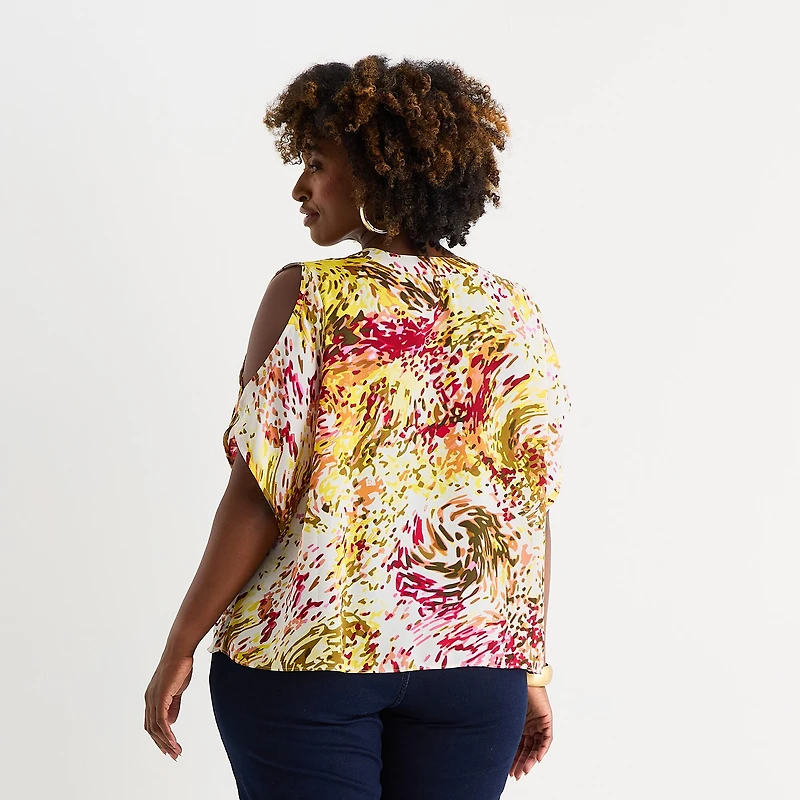 Bold Elements Womens Plus V Neck Short Sleeve Blouse