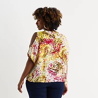 Bold Elements Womens Plus V Neck Short Sleeve Blouse