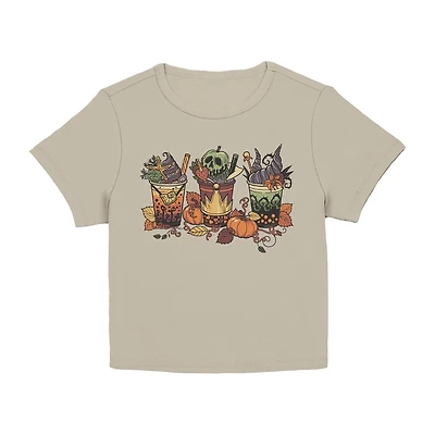 Disney Villians Fall Drinks Baby Tee Womens Juniors Crew Neck Short Sleeve Classic Fit Graphic T-Shirt