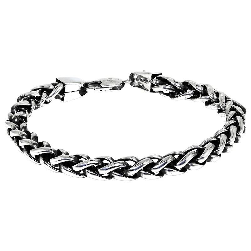 Mens Stainless Steel Inch Solid Wheat Chain Bracelet