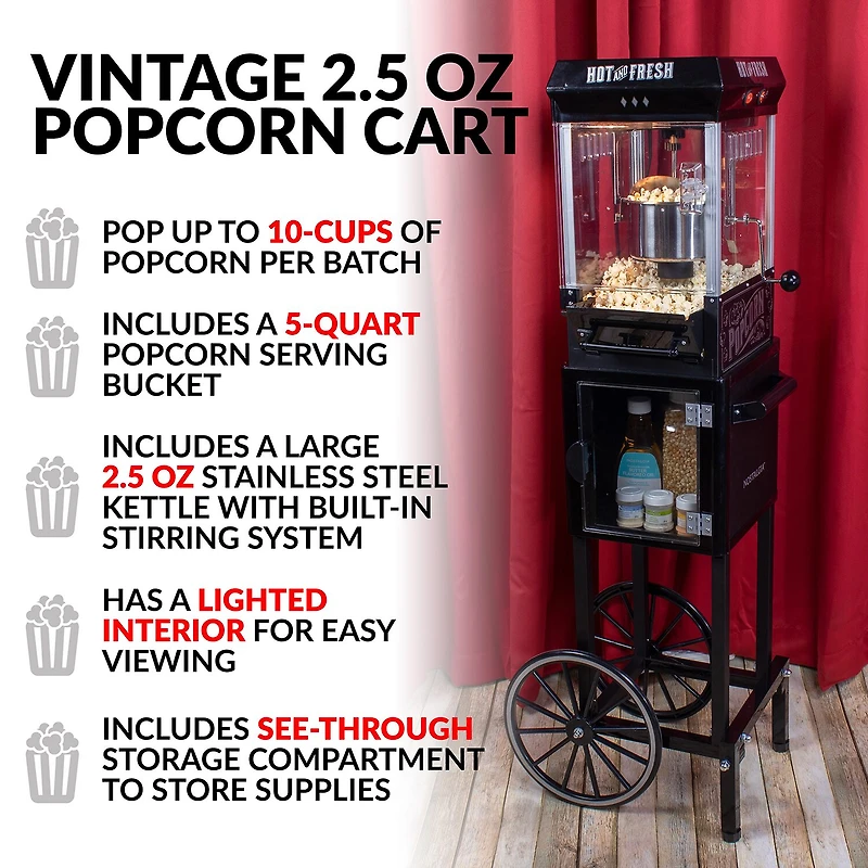 Nostalgia™ KPM200CTBK 2.5 Ounce Popcorn Cart with 5-Quart Popcorn Bowl